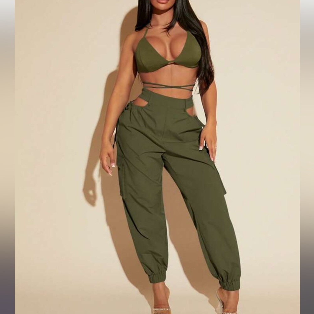 Olive Green Women's Cargo Jumpsuit